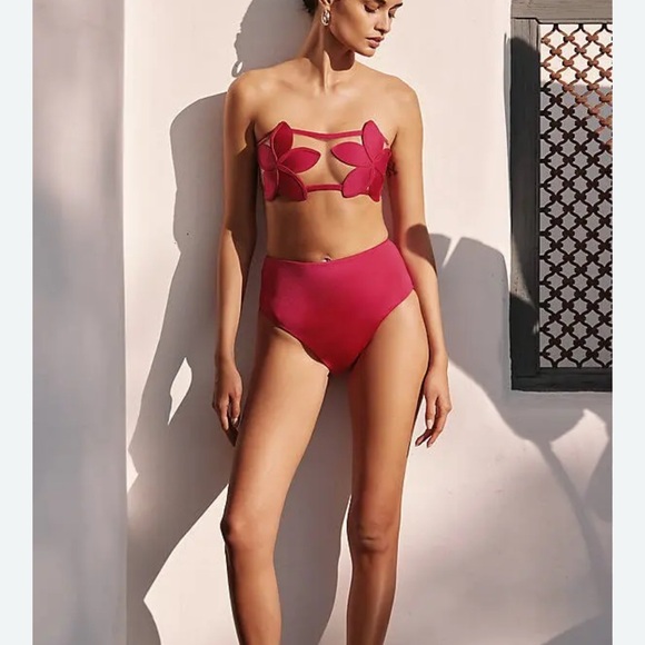 bahia maria x anthropologie Other - Elegant Red Floral Bikini Set worn once.